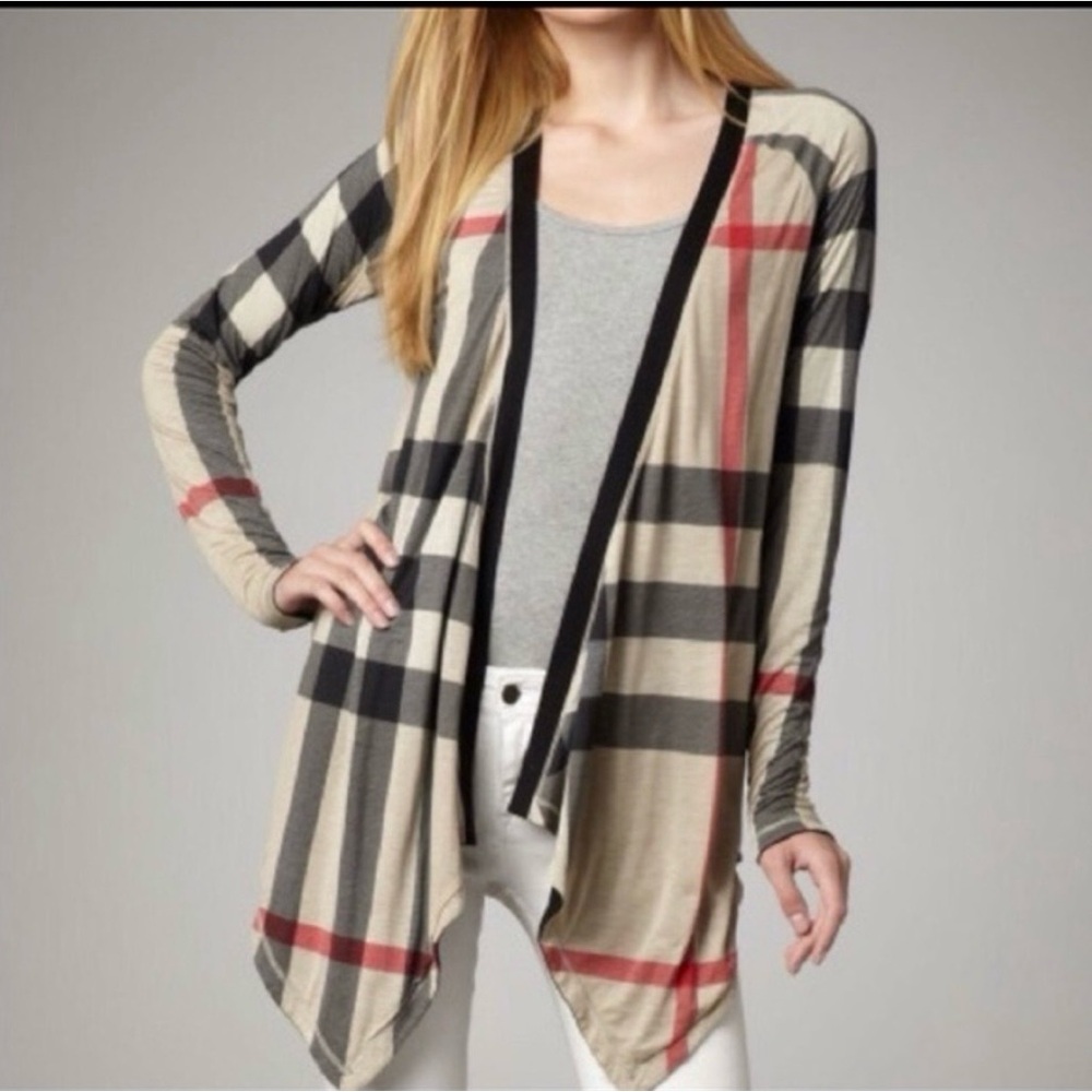 Burberry Brit reversible cardigan - classic Beige Plaid Black and Red Accents